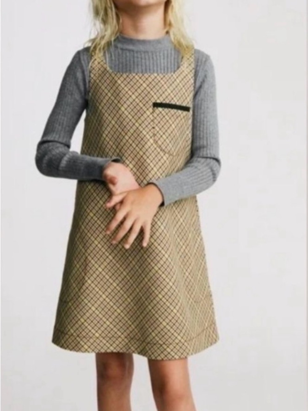 Zara Plaid Sleeveless Dress with Black Trim Pocket